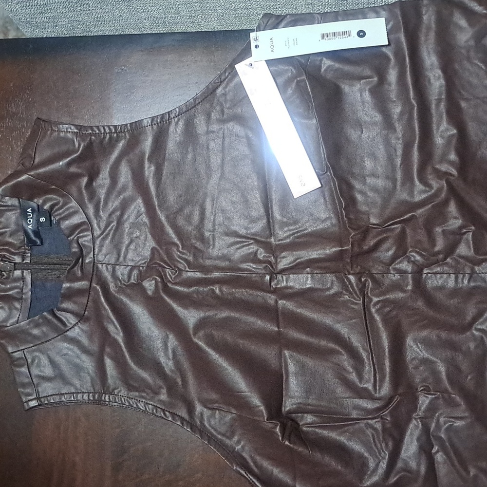 New AQUA faux LEATHER TOP. Bloomingdale Exclusive